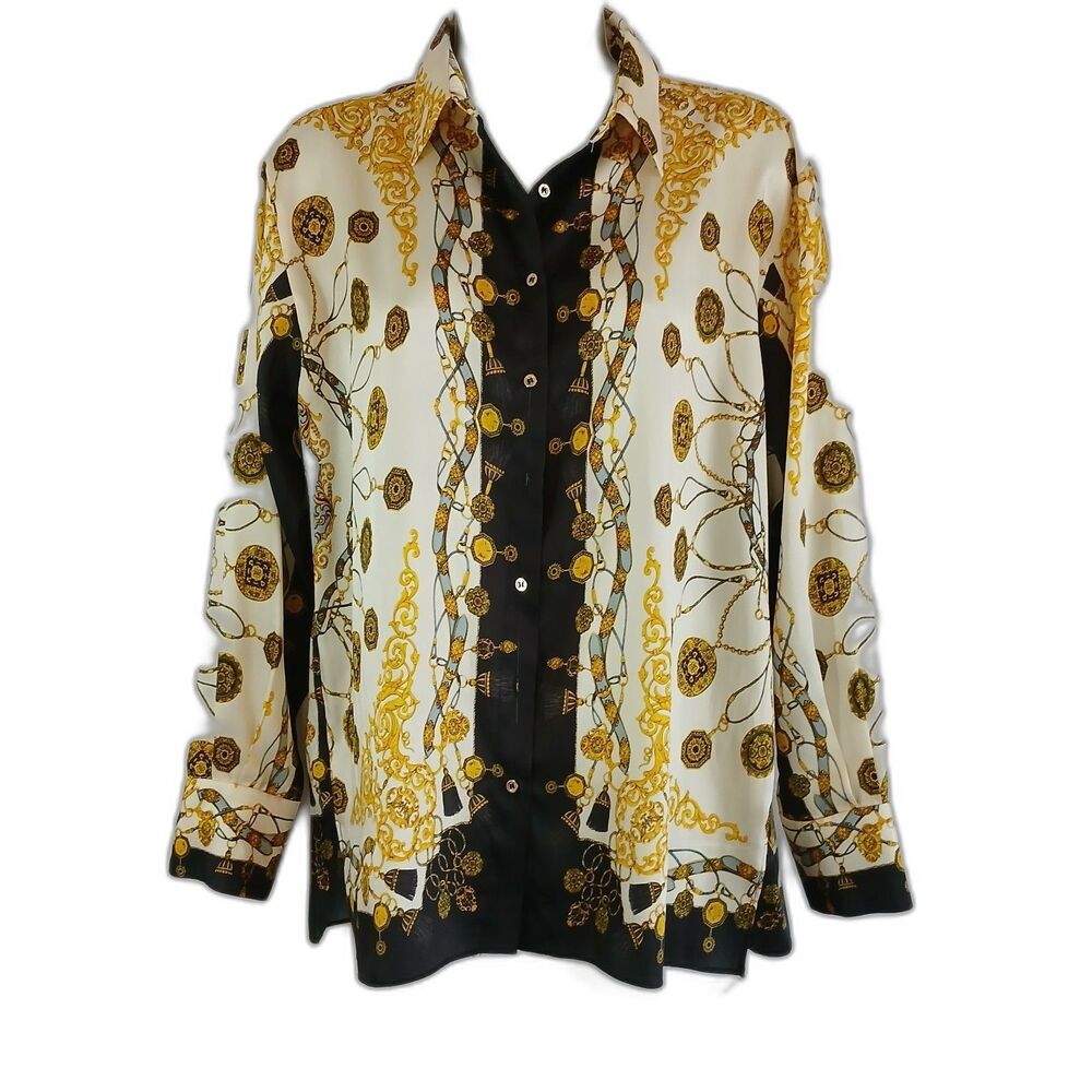 Zara Women Shirt Button Up Long Sleeve Sz L Equestrian Old Money Business Mature